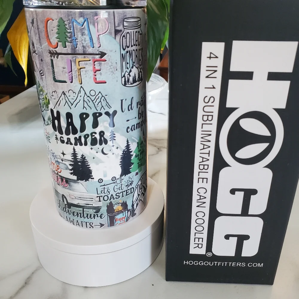 Happy Camper Camping Quotes 4 in 1 Can Cooler 14oz Tumbler 🎉sale